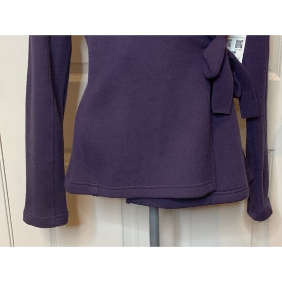 Title Nine Purple Merino Wool Blend Belted Tie Front Hooded Sweater, Size S - Picture 3 of 10
